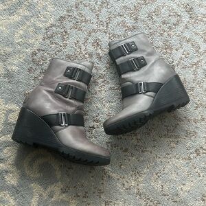 Sorel After Hours Wedge Moto Bootie Gray 9.5